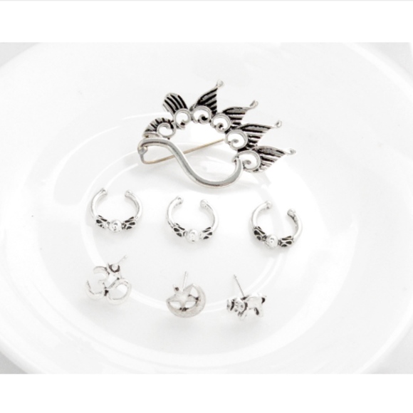 'Reincarnation' 7pcs Moon Star Feather Earring Set - Picture 6 of 8